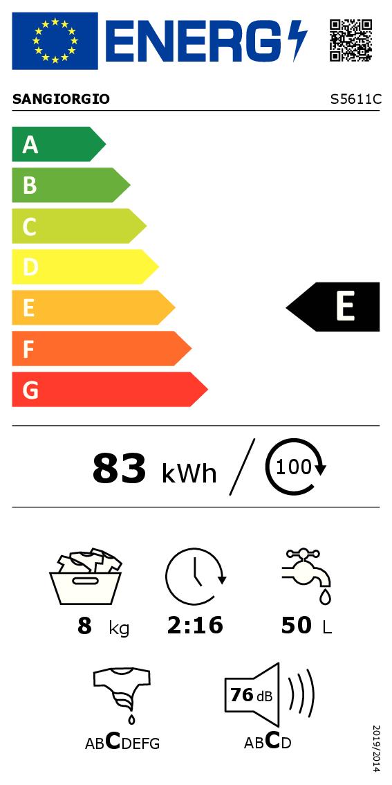 SAN GIORGIO LAV.C/FRONT 8KG 1100G. CE.D 18PROG. TIMER IBRIDO mod. S5611C