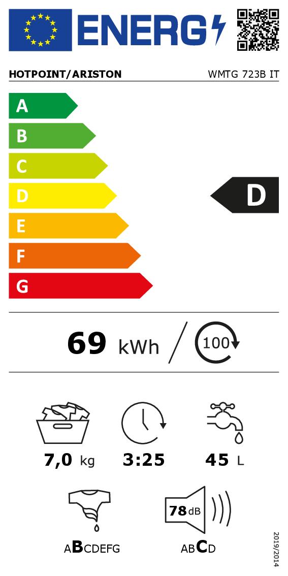 HOTPOINT LAV.C/ALTO 7KG 1200GIRI CE.D INVERTER DISP.DIGIT. mod. WMTG723BIT