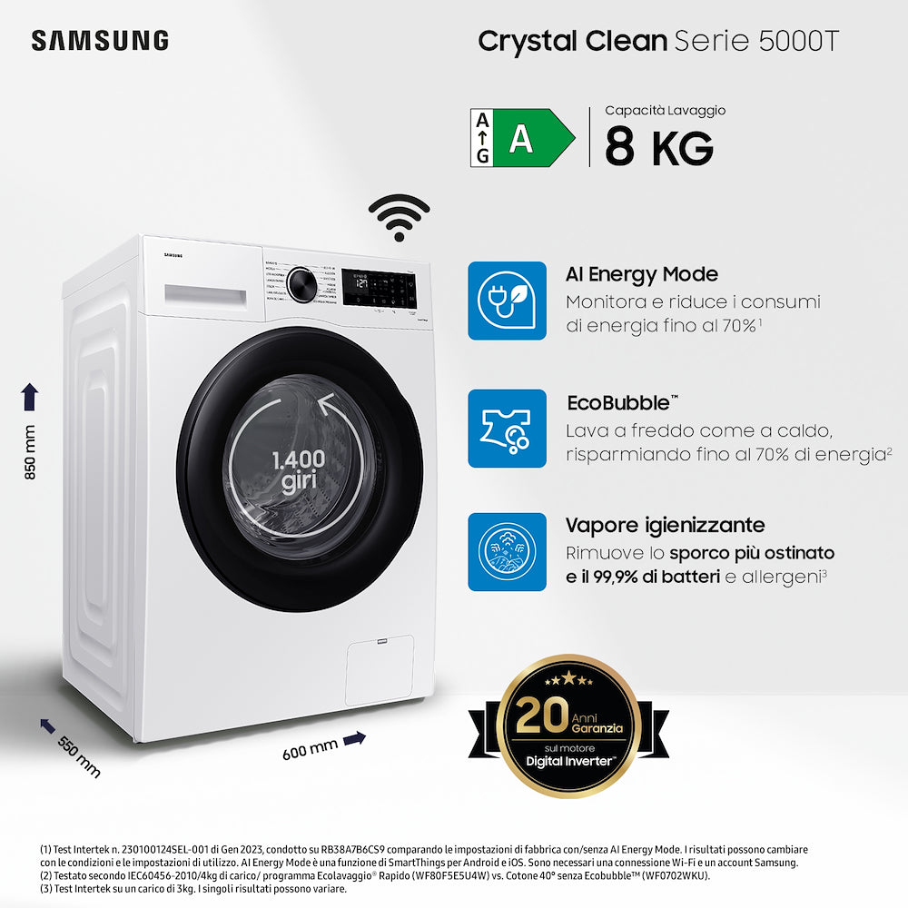 SAMSUNG LAV.C/FRONT 8KG 1400GIRI CE.A INV. VAP. WIFI mod.WW80CGC04DAEET