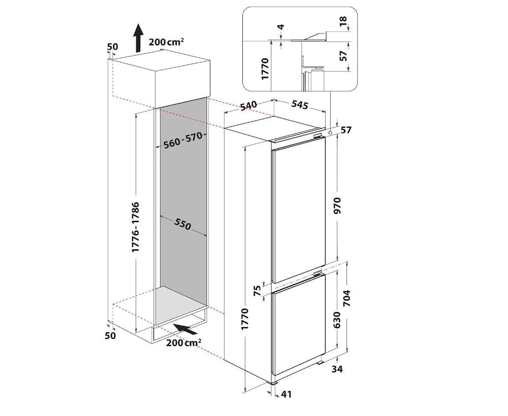 HOTPOINT - ARISTON COMBI INC. 273LT H.177CM CE.E STAT. LOW FROST INV. mod. BCB703011E