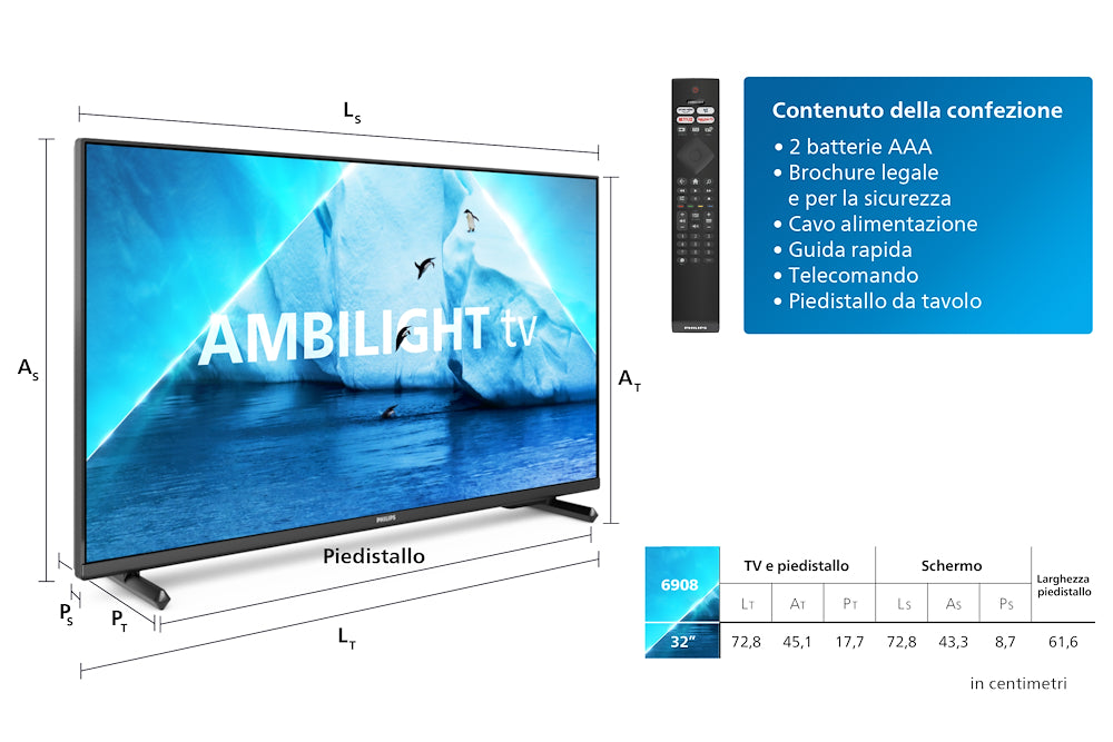 PHILIPS TV LED 32"FHD DVBT2/S2 SMART AMBILIGHT mod. 32PFS6908