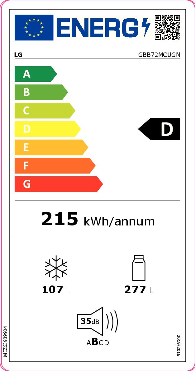 LG FRIGO COMBINATORIO 384LT CE.D NOFROST INVERTER WIFI NERO mod. GBB72MCUGN