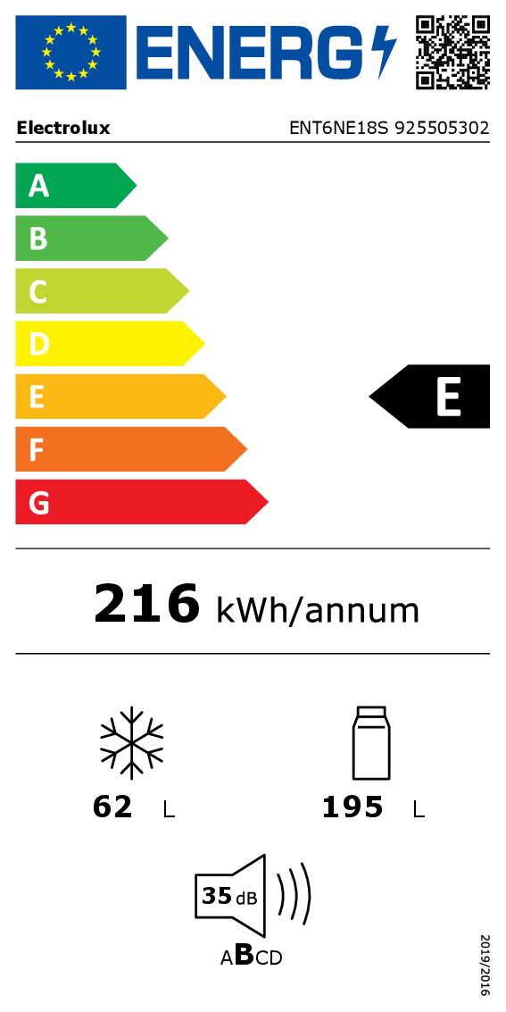 ELECTROLUX COMBI INC. 273LT H.177CM CE.E TWINTECH NOFROST mod. ENT6NE18S