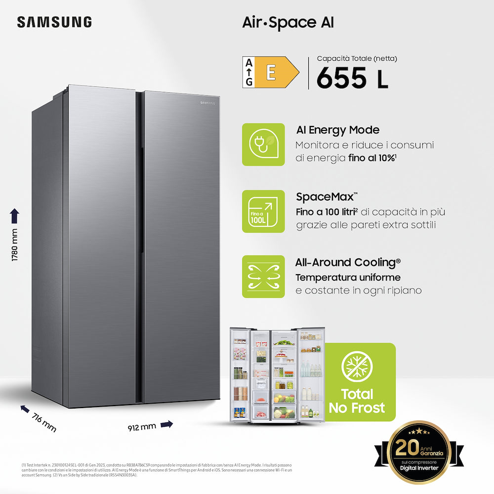 SAMSUNG FRIGORIFERO SBS 652LT CE.E NOFROST WIFI METAL INOX mod. RS62DG5003S9 EF